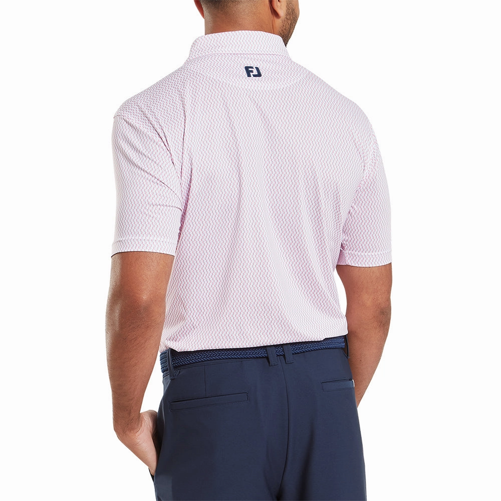 FootJoy Wiggle Print Lisle Polo Shirt - White/Skyway/Pink Lemonade budget-friendly Outdoor Layer