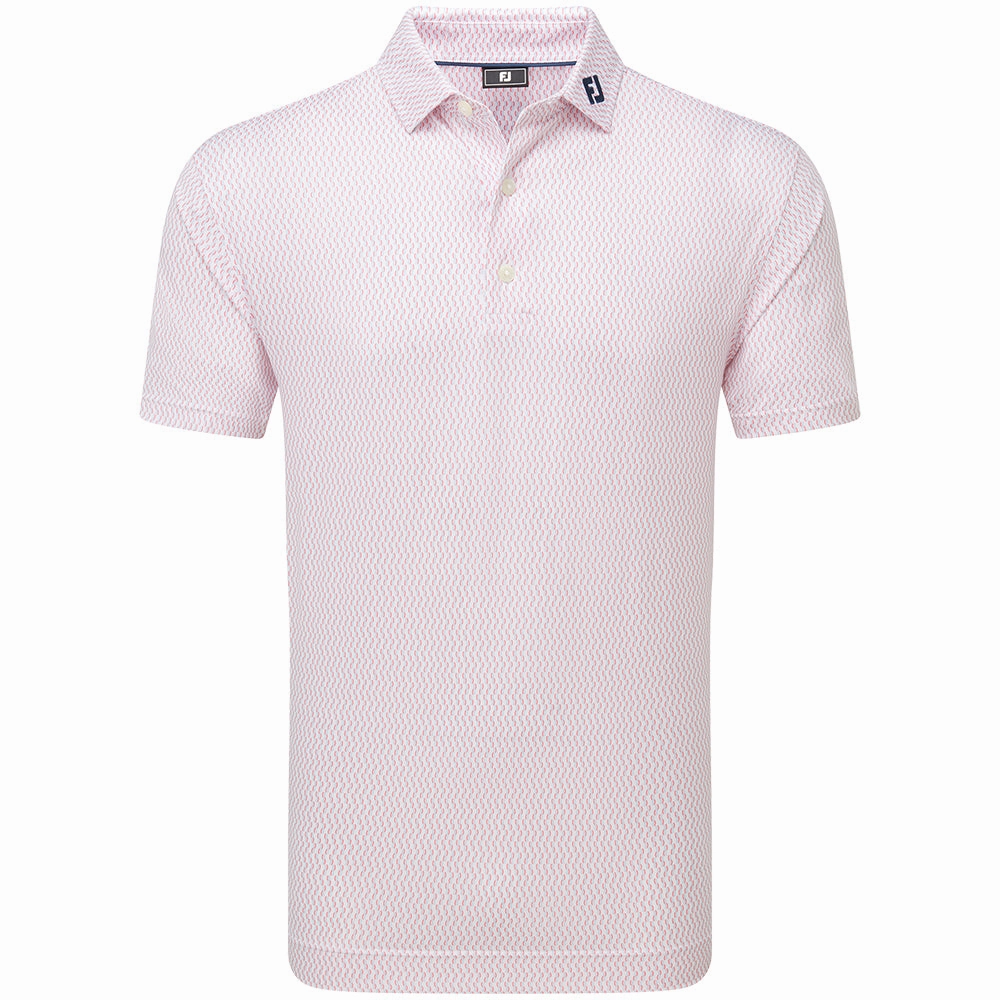 FootJoy Wiggle Print Lisle Polo Shirt - White/Skyway/Pink Lemonade Premium Material