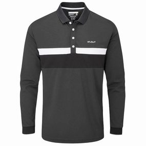 Yarn Dyed Fabric Chic Comfort Wear Stuburt Motion Long Sleeve Polo Shirt - Onyx