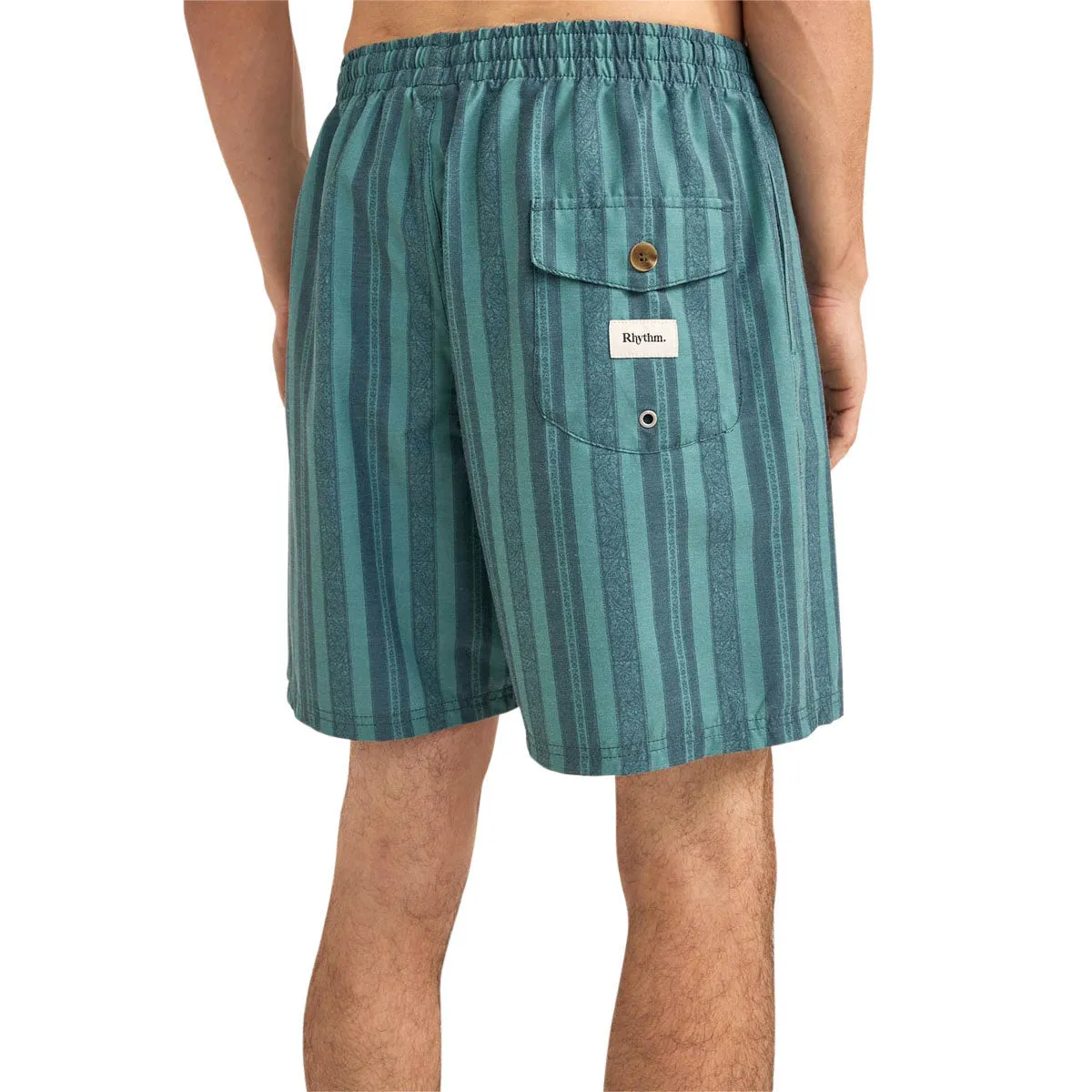 Organic Cotton Metallic accents Rhythm Paisley Stripe Beach Jam Shorts - Vintage Green