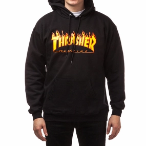 Thrasher Flame Hoodie - Black skating clothes Street Look