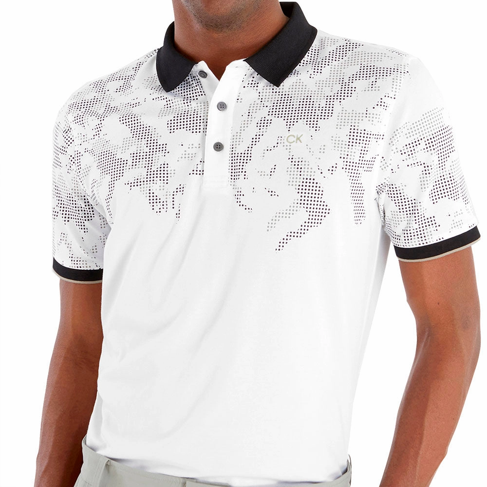 Lightweight Comfort Wear Calvin Klein Nashua Printed Polo Shirt - White/Black