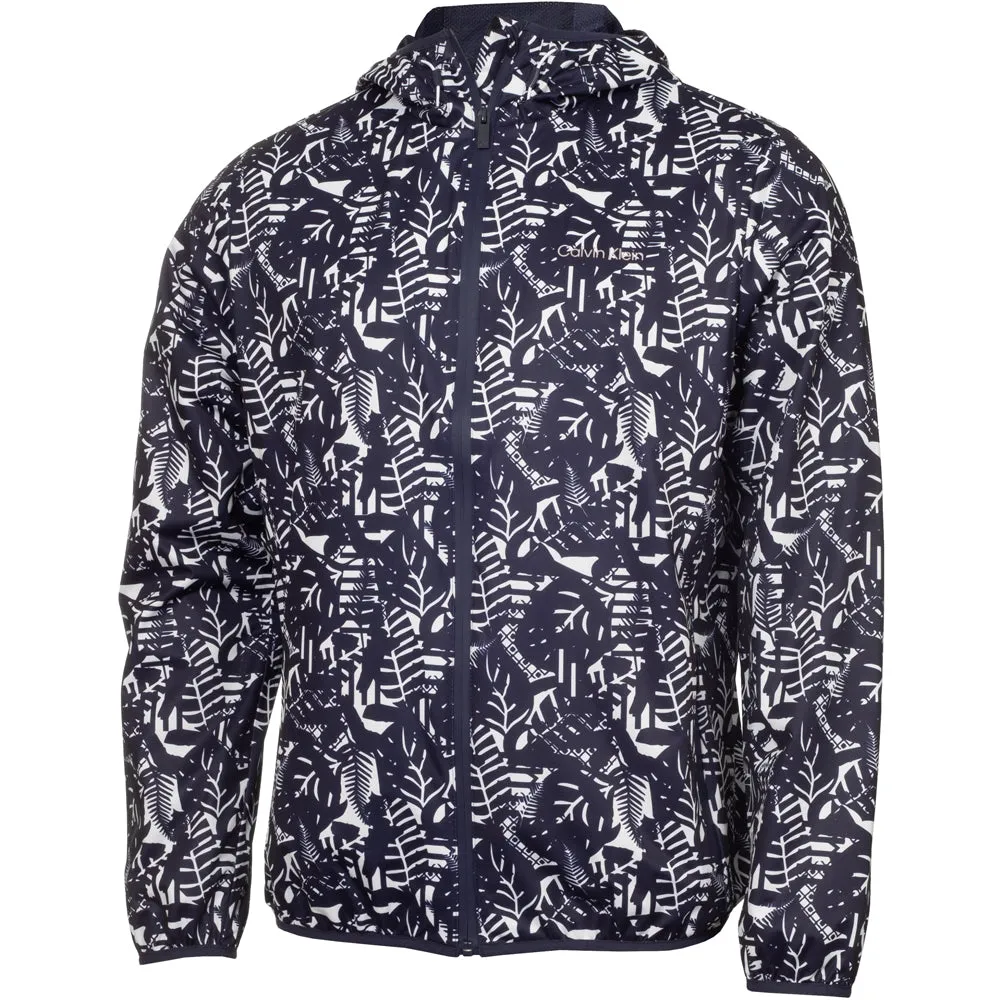 Four Way Stretch Cross Ventilation Panels Calvin Klein Printed Windbreaker Jacket - White/Evening Blue