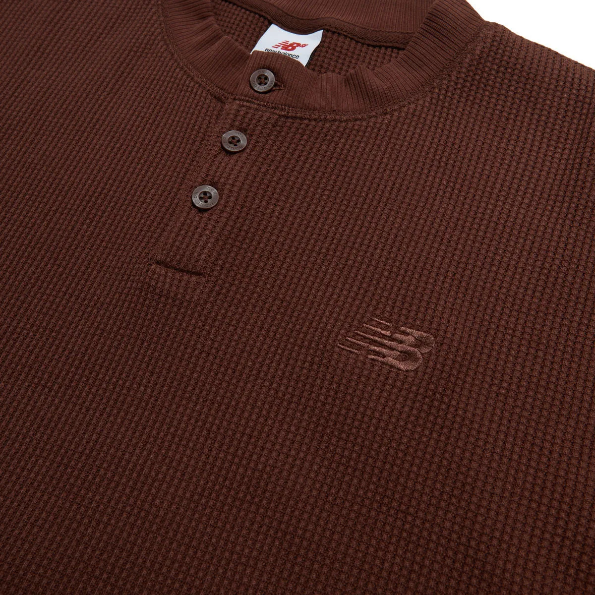 New Balance Numeric Waffle Knit Long Sleeve Henley Shirt - Rich Oak Functional Fashion