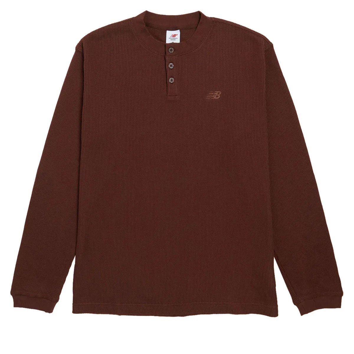 Exclusive Collection Modern Look New Balance Numeric Waffle Knit Long Sleeve Henley Shirt - Rich Oak