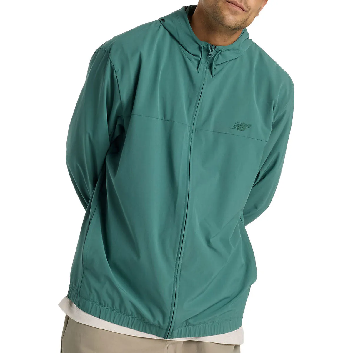 Articulated Knees Monochrome Look New Balance Numeric Woven Full Zip Jacket - New Spruce