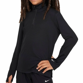 Nike Dri-FIT Junior UV Long-Sleeve 1/2-Zip Top - Black/Reflective Silver Essential Relaxed Earth Tones