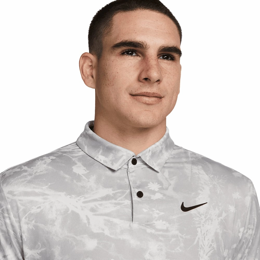 Nike Dri-FIT Tour Solar Floral Polo Shirt - Platinum Tint/Black Breathable Look
