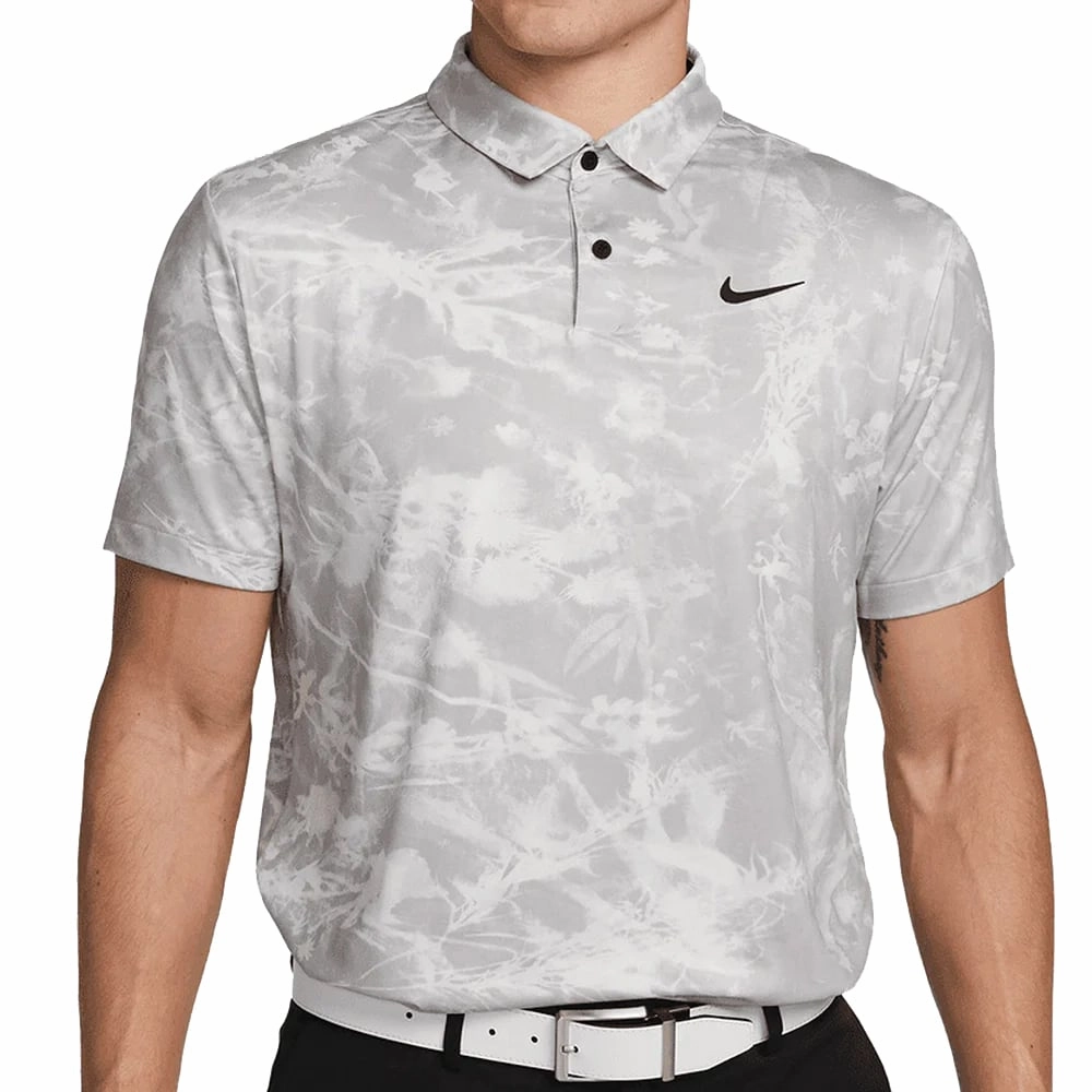 Nike Dri-FIT Tour Solar Floral Polo Shirt - Platinum Tint/Black Eco Certified Textile Microfiber Blend
