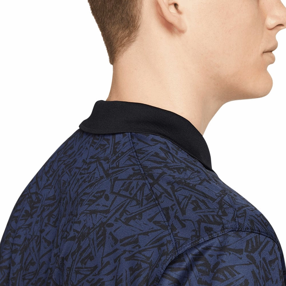 Nike Dri-FIT Victory  Allover Print Polo Shirt - Midnight Navy/Black/White Fresh Style Ribbed Collar Trim