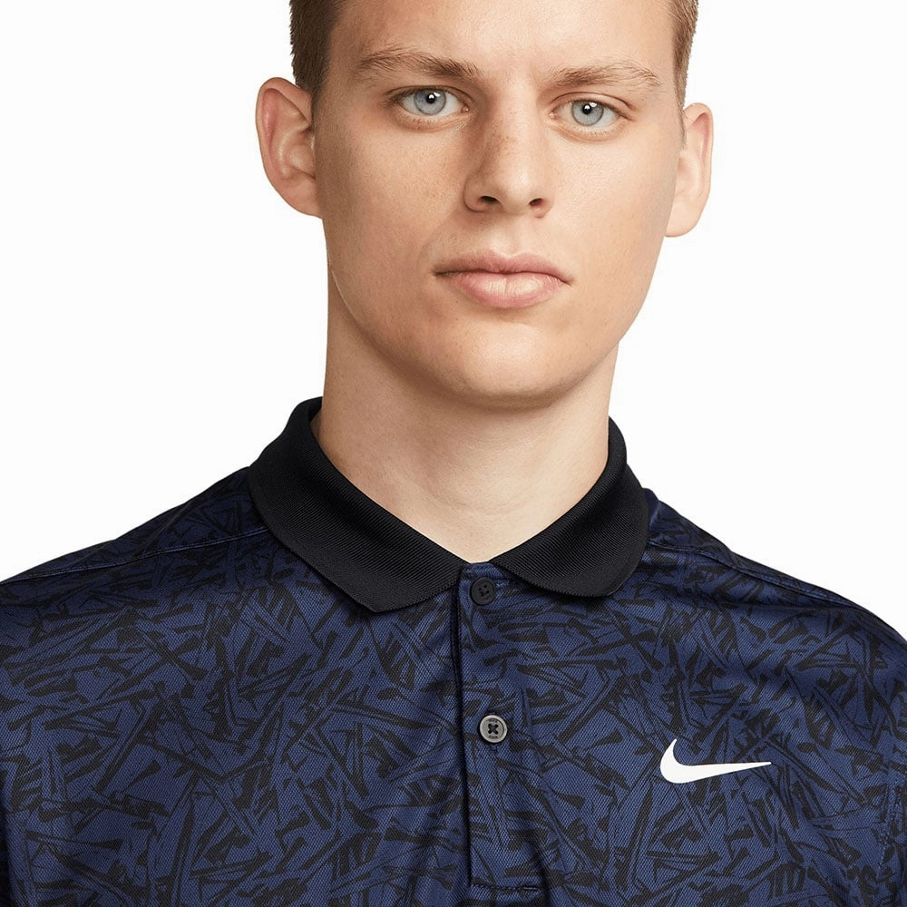 Classic Comfort Light Style Nike Dri-FIT Victory  Allover Print Polo Shirt - Midnight Navy/Black/White