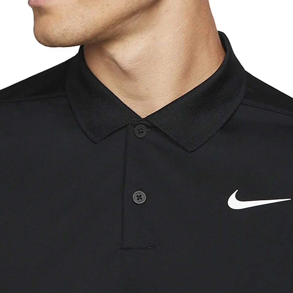 Nike Dri-FIT Victory Long Sleeved Polo Shirt - Black/White Workout Curved Hemline