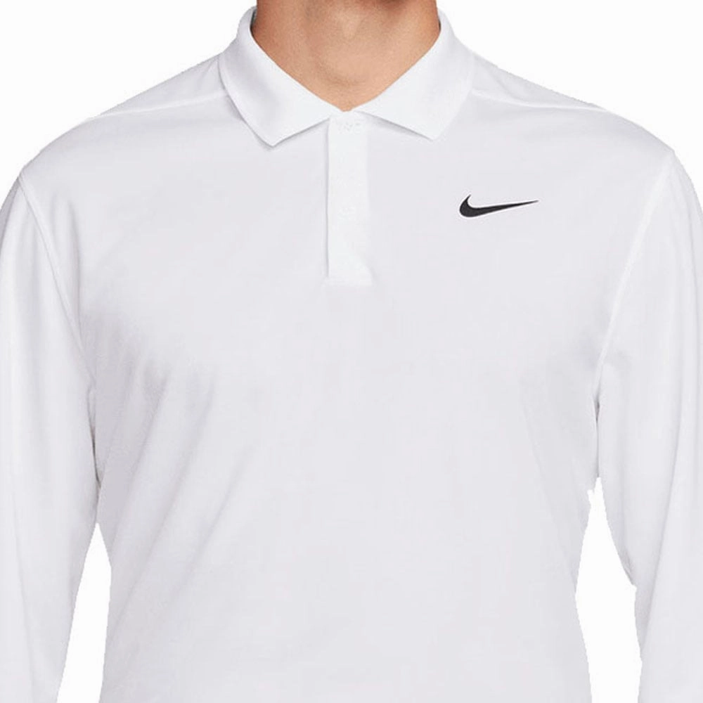 Nike Dri-FIT Victory Solid Long Sleeve Polo Shirt - White/Black Athletic and Cool Breathable Fit
