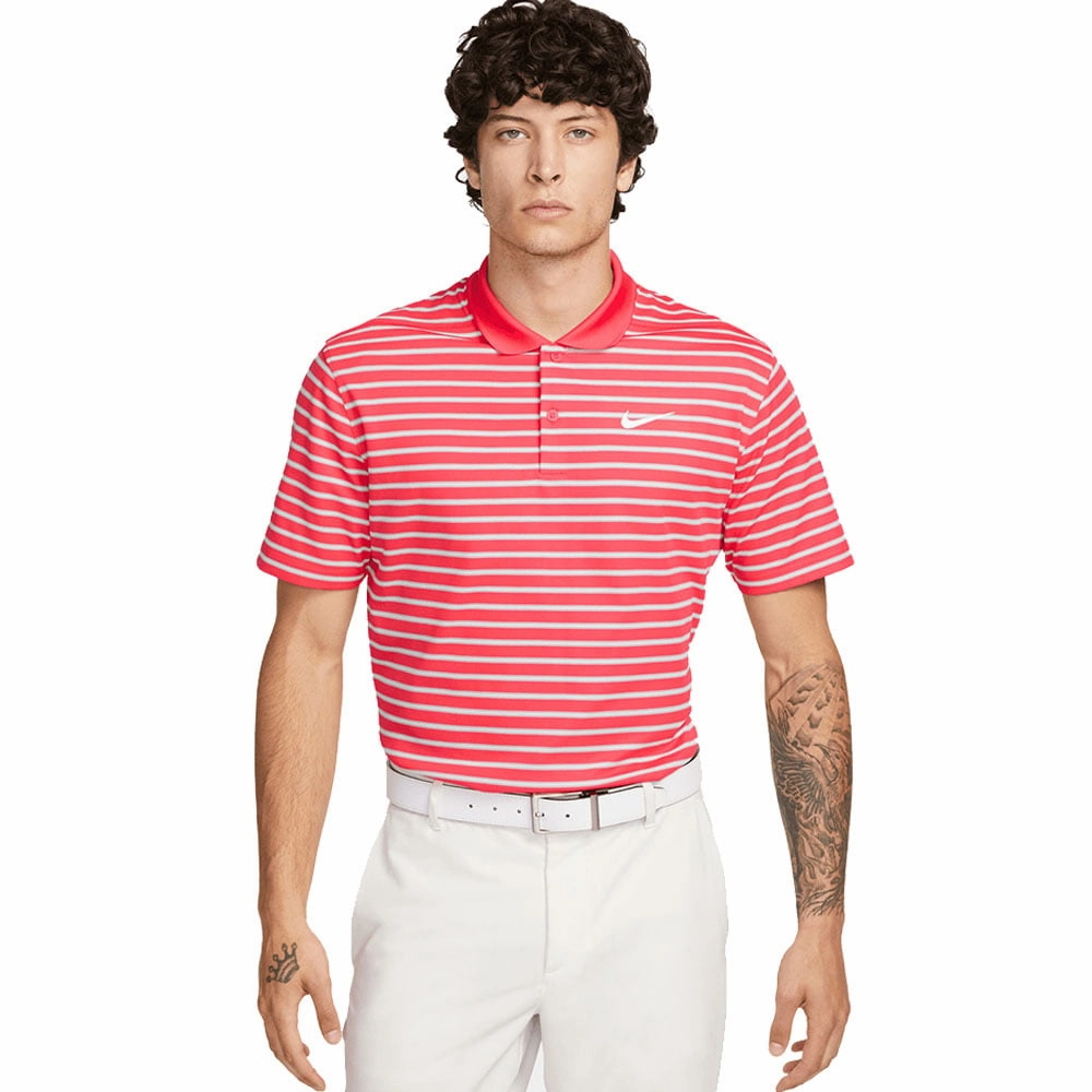 Nike Dri-FIT Victory Stripe Polo Shirt - Ember Glow/White Garment Dyed Finish SoftenedNeckline