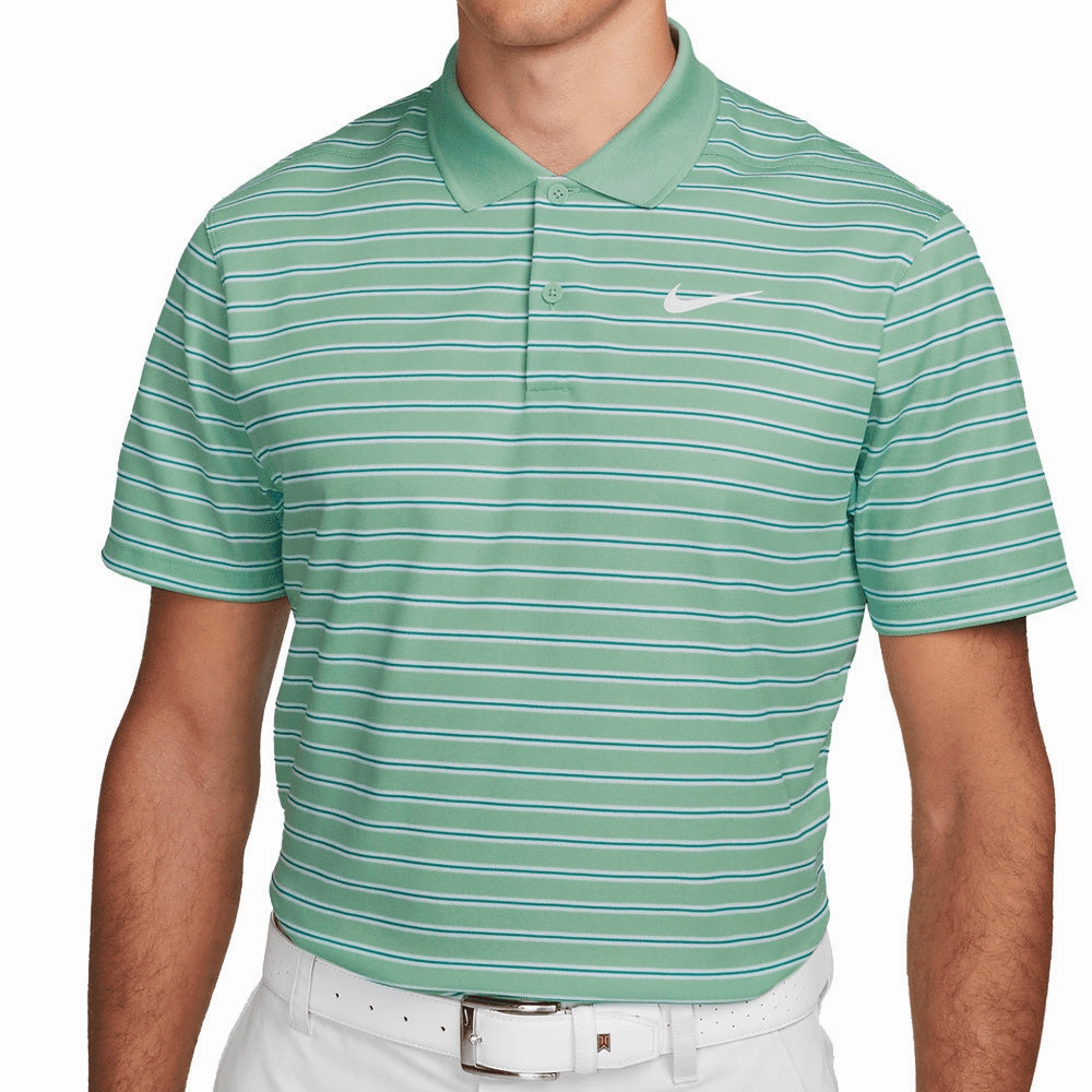 Smooth Neckline Chic And Comfortable Nike Dri-FIT Victory Striped Polo Shirt - Enamel Green/White