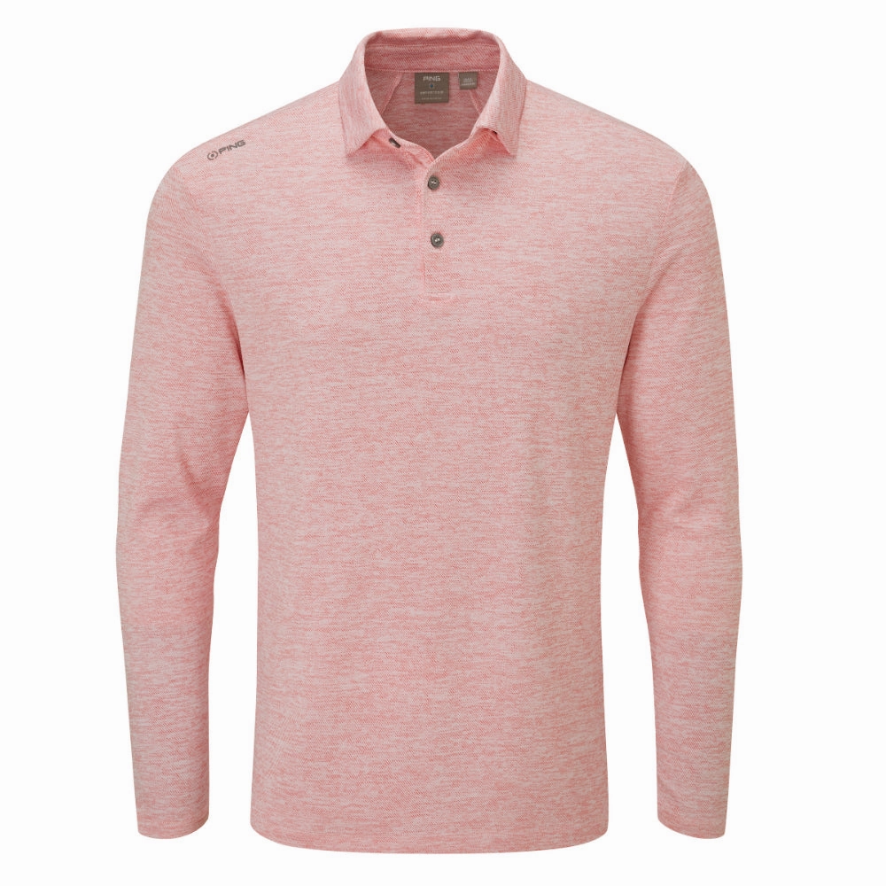 Ping Angus Long Sleeve Polo Shirt - Cyber Red Multi ZeroDistressFinish