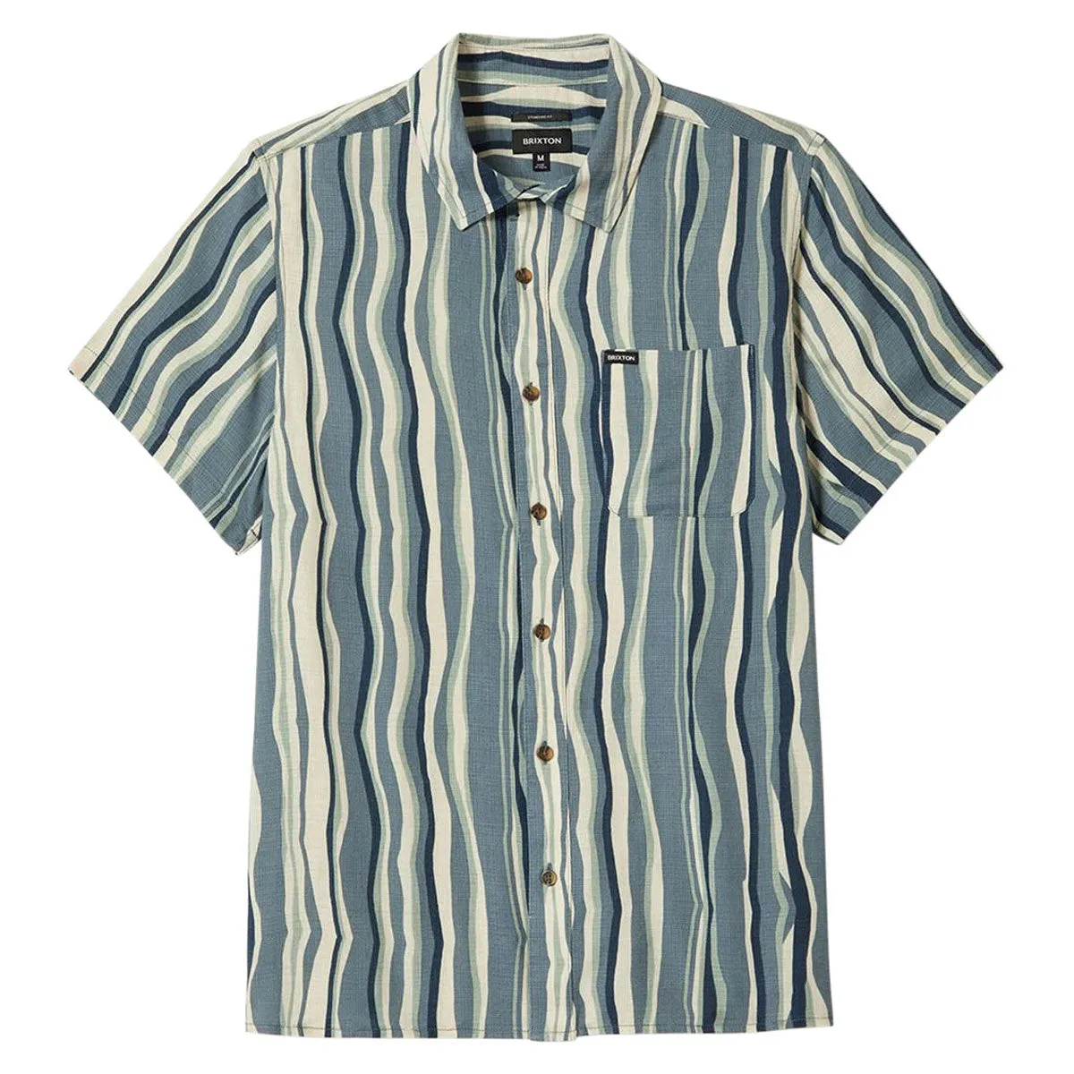 Brixton Cru Slub Shirt - Basalt Blue/Painterly Stripe Elegant Finish
