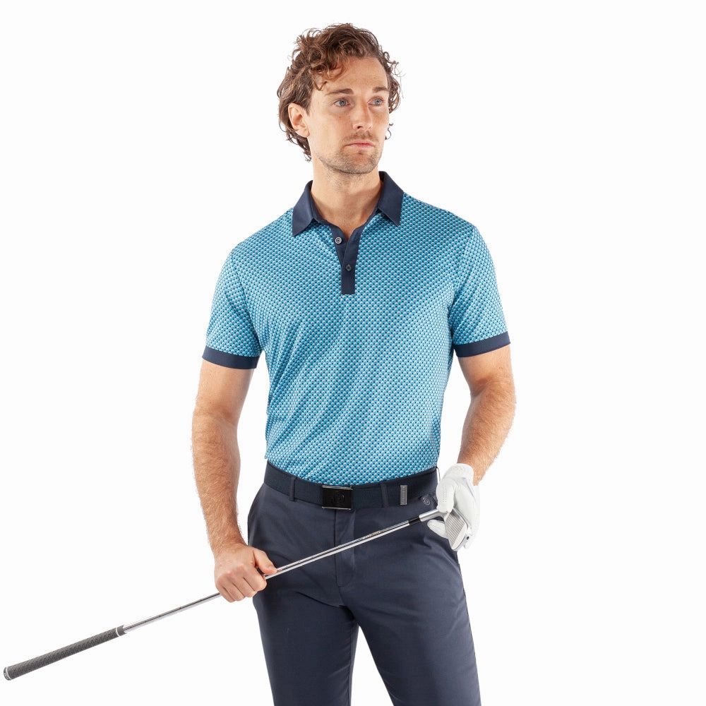 Galvin Green Mate Polo Shirt - Aqua/Navy Durable Ribbed Hem