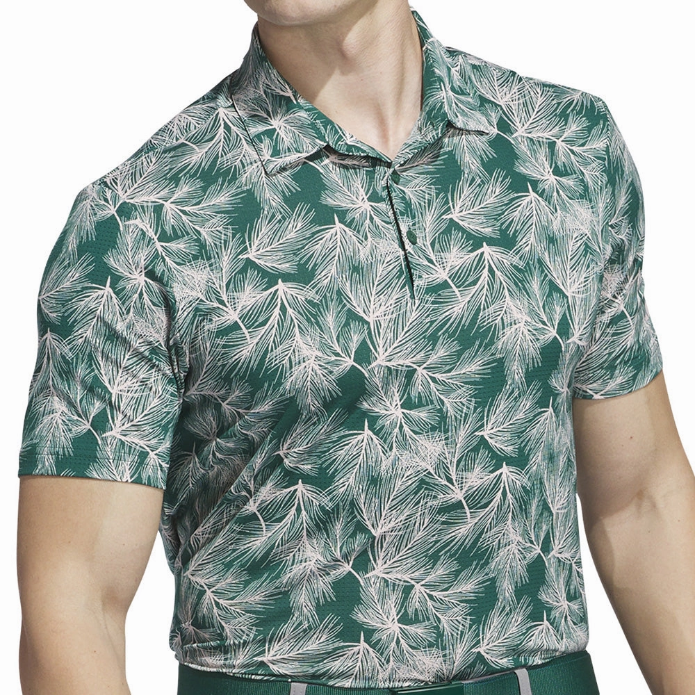 Quick Dry Fabric adidas Ultimate365 Mesh Print Polo Shirt - Collegiate Green/Sandy Pink