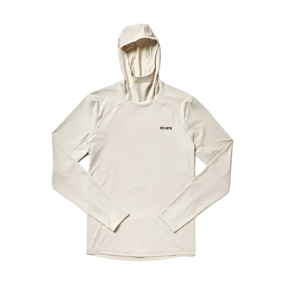 heeled Flower Janji Men's Sunchaser 50 Hooded Long Sleeve in Sandstorm SS25