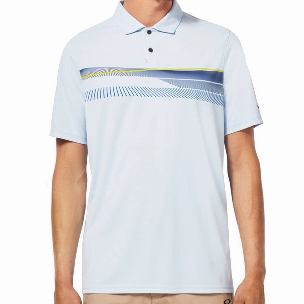 V neck style Active Essentials Oakley Dimension Stripe RC Polo Shirt - Light Blue Breeze