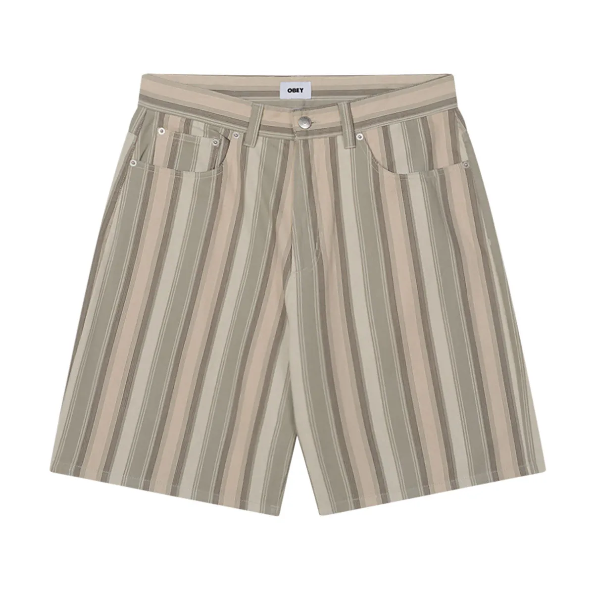 Chill Fit Vintage Wash Obey Baja Stripe Baggy Denim Shorts - Dried Sage Multi