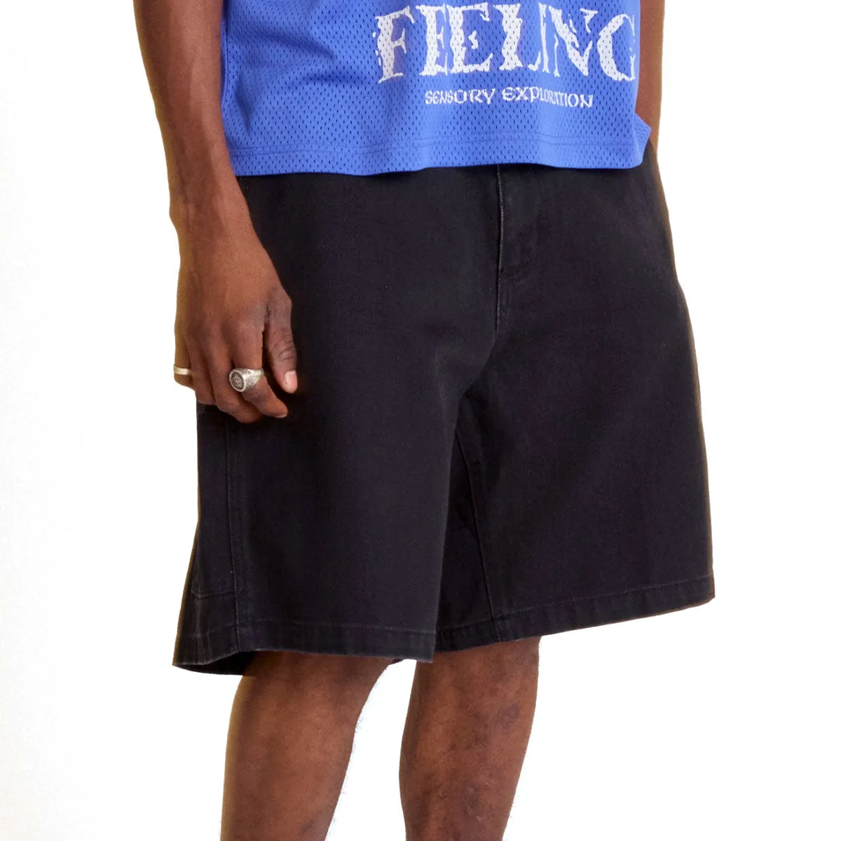 Street Fashion Obey Big Wig Denim Carpenter Shorts - Black