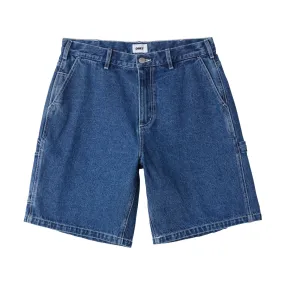 Simple Cut Reinforced Gusset Obey Big Wig Denim Carpenter Shorts - Stone Wash Indigo