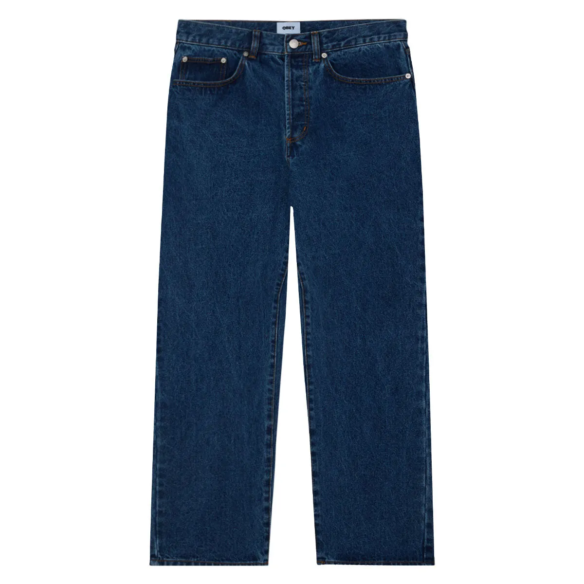 Easy Access Side slits Obey Classic Baggy Denim Jeans - Stone Wash Indigo