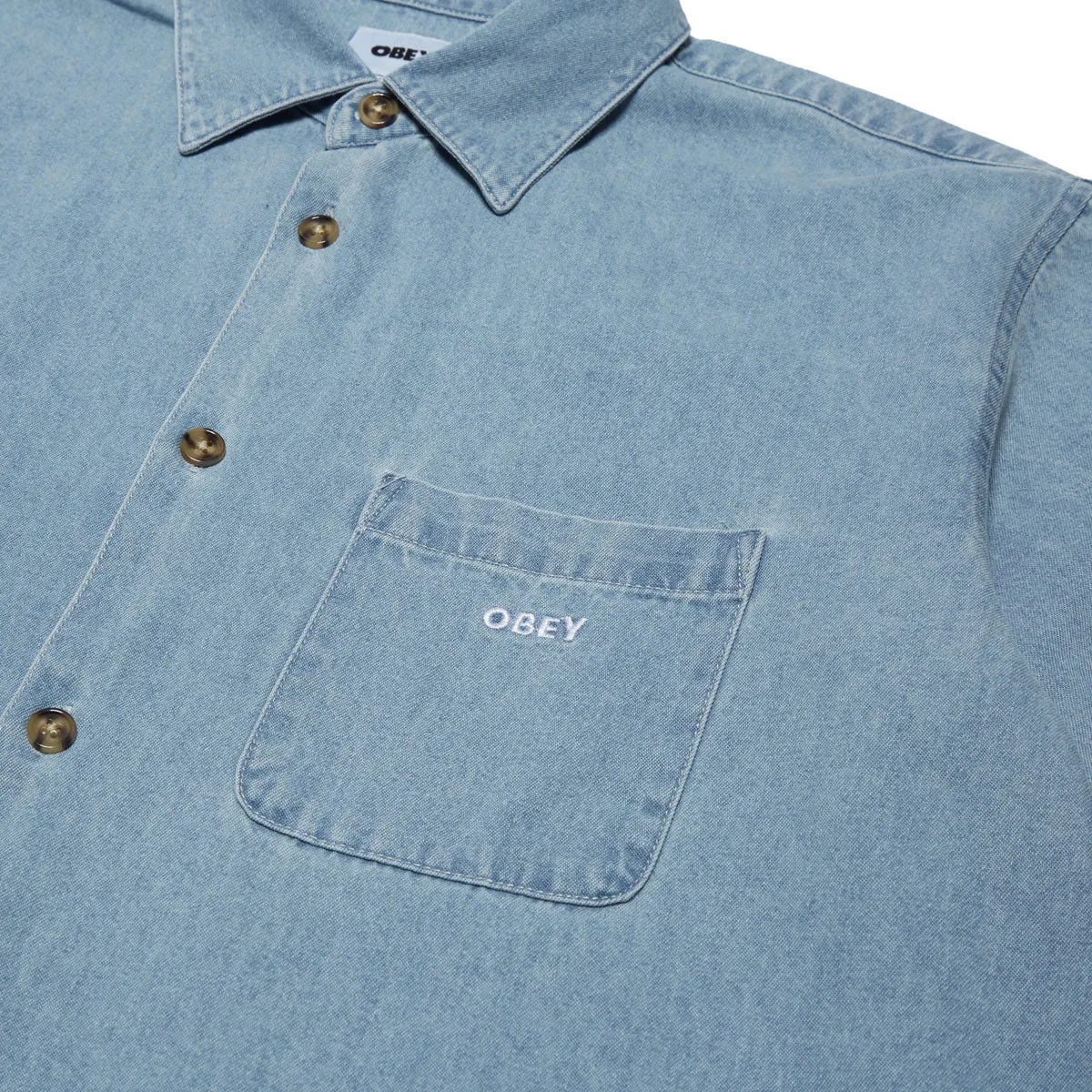 Obey Pablo Denim Long Sleeve Shirt - Light Indigo Luxury Feel Durable Stitching