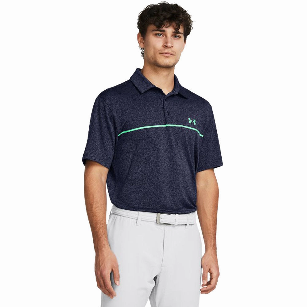 Non Irritating Collar Weekend Essential Under Armour Playoff 3.0 Stripe Polo Shirt - Midnight Navy/Vapor Green