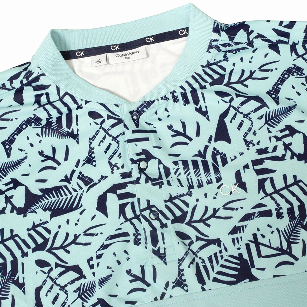 Calvin Klein Brookhill Blade Collar Polo Shirt - Aqua Embroidered Subtle Details