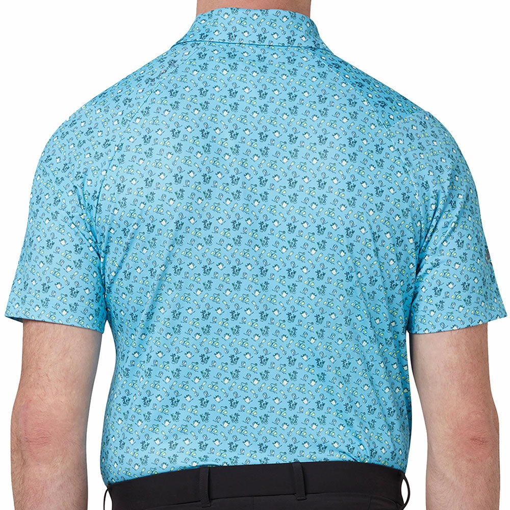 Callaway All Over Drinks Novelty Polo Shirt - Blue Grotto Reinforced Collar Timeless Appeal