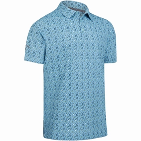 Soft Texture Basic Wardrobe Piece Callaway All Over Drinks Novelty Polo Shirt - Blue Grotto