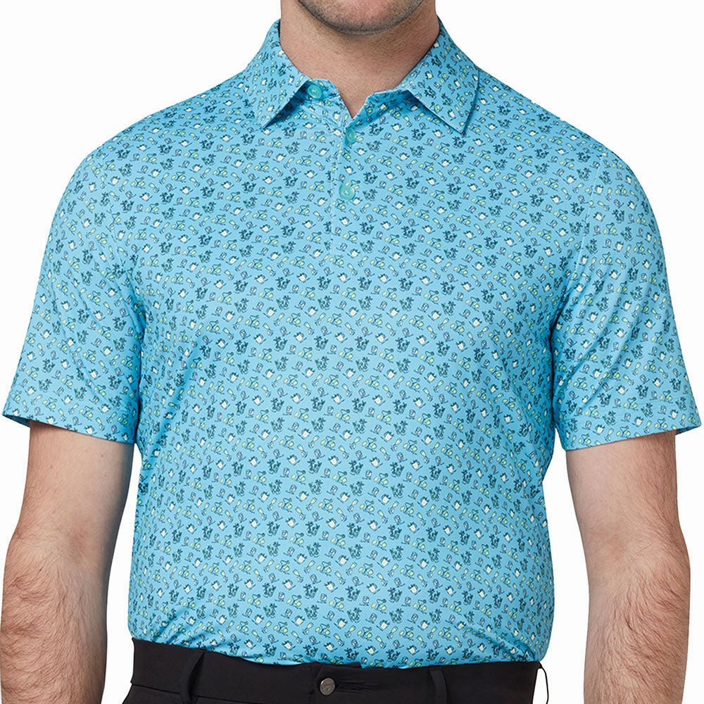 Callaway All Over Drinks Novelty Polo Shirt - Blue Grotto Complementary Colors