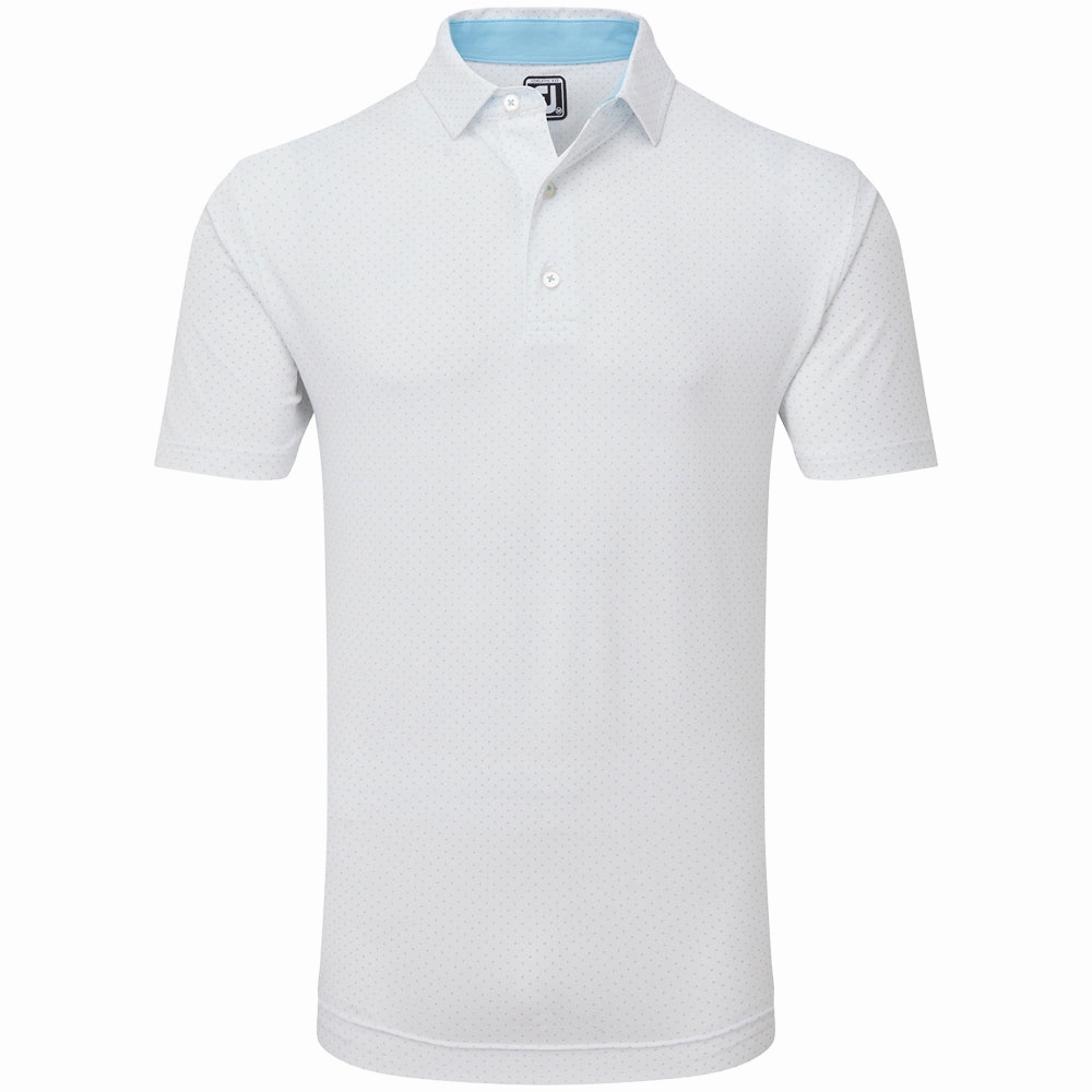 FootJoy Stretch Lisle Dot Print Polo Shirt - White/Light Blue Tight fit sexiness
