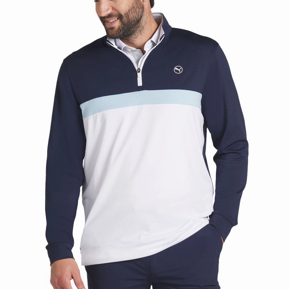 Layered Fit Puma Pure Colorblock 1/4 Zip Sweater - Deep Navy/White Glow