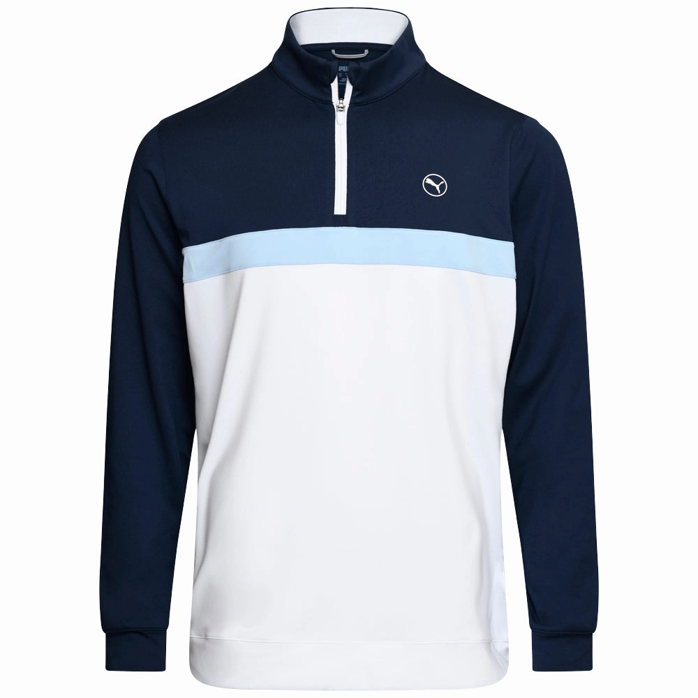 Fashionable Layer Comfort Apparel Puma Pure Colorblock 1/4 Zip Sweater - Deep Navy/White Glow
