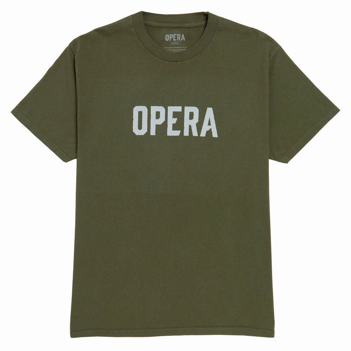 LowImpactDye MinimalistStitching Opera Font T-Shirt - Military Green
