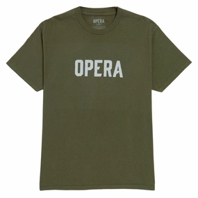 LowImpactDye MinimalistStitching Opera Font T-Shirt - Military Green