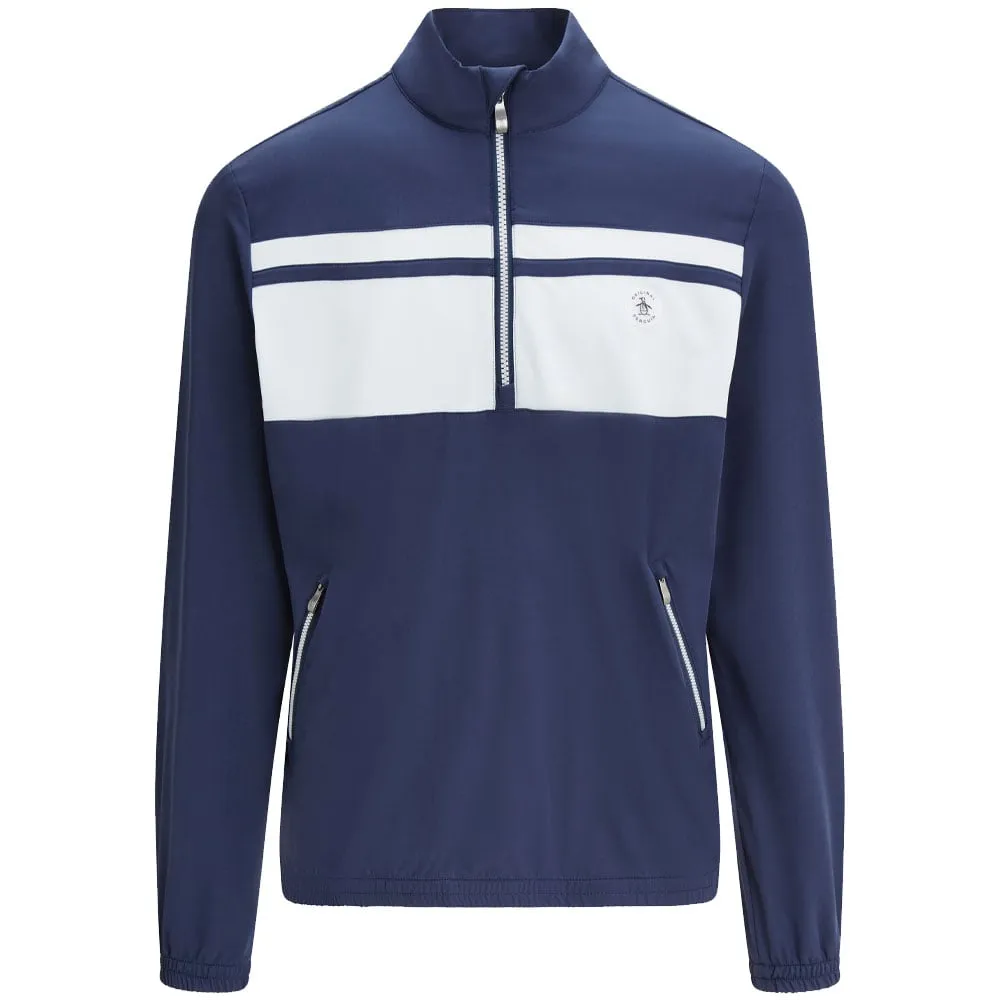 Original Penguin 1/4 Zip Colour Block Jacket - Black Iris Multi Layer Design NonRestrictiveCut