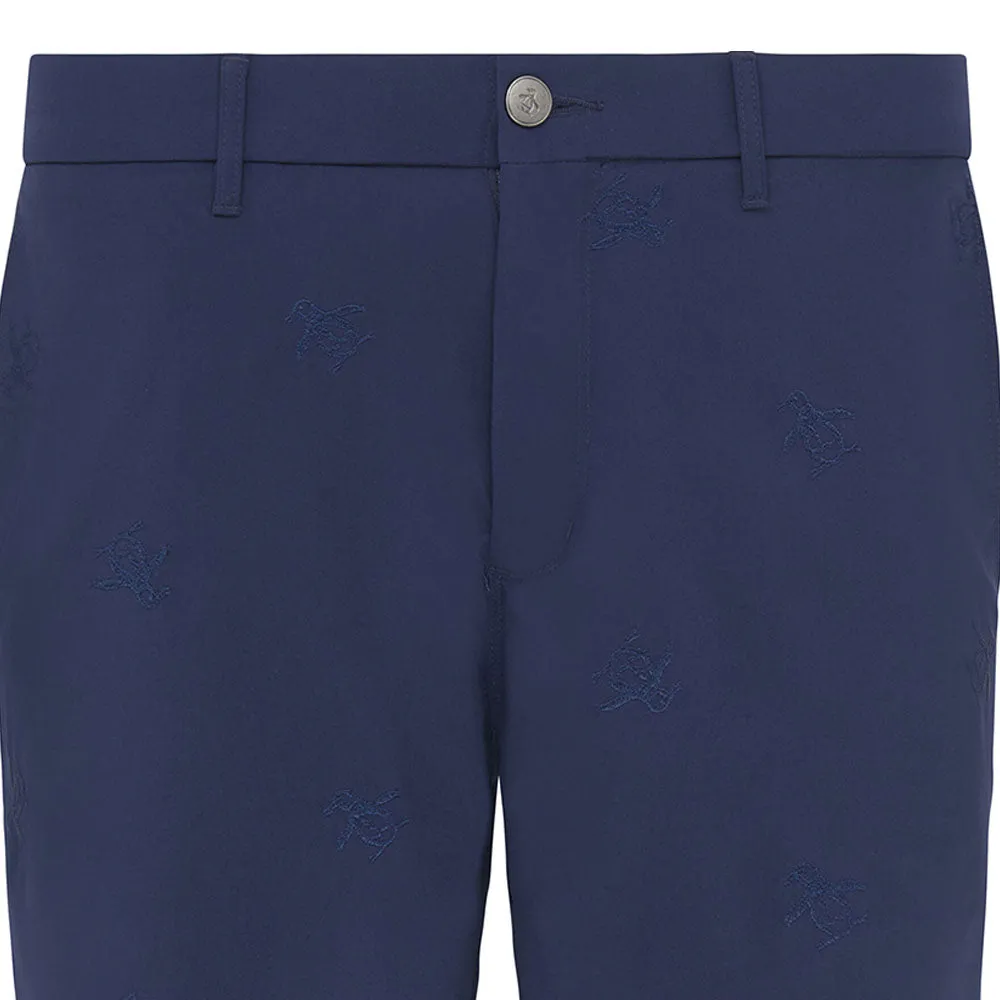 Original Penguin All-Over Pete Embroidery Shorts - Black Iris Relaxed Design Moisture Management Lining