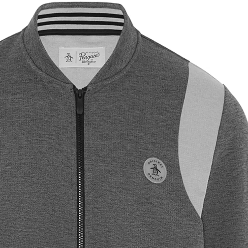 Original Penguin Full Zip 80's Bomber Colour Block Jacket - Dark Caviar/Heather Quilted Insulation Lightweight Waterproof Jacket