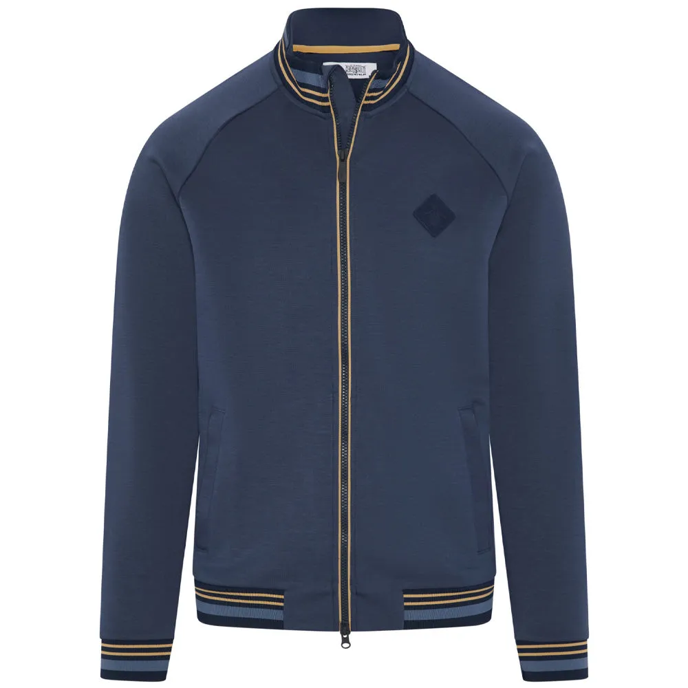 Fade Resistant Dye Seamless Edge Finishing Original Penguin Full Zip Heritage Knit Track Jacket - Black Iris/Bijou Heather
