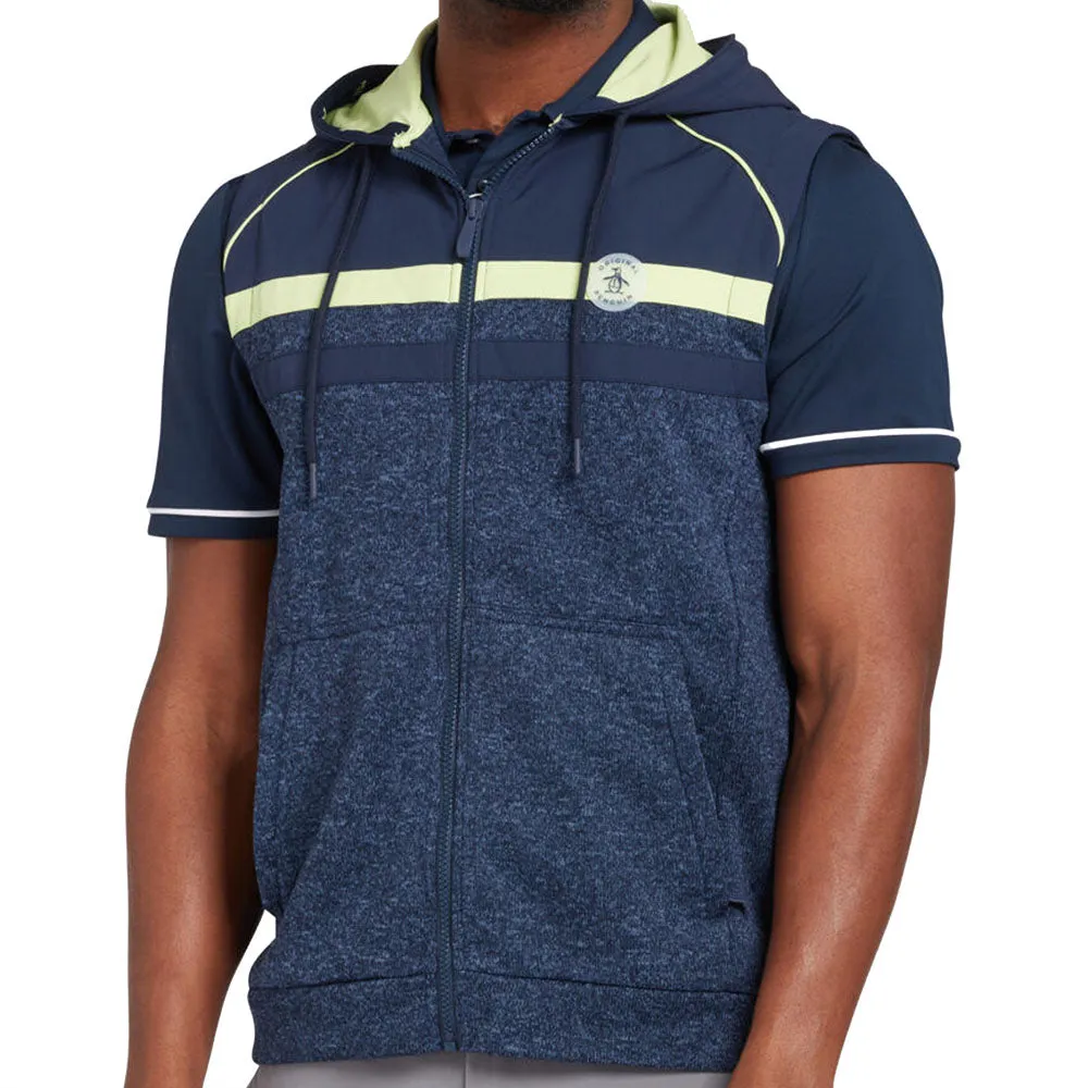 Reflective details Adult's Original Penguin Full Zip Heritage Mixed Media Hoodie Gilet - Black Iris Bijou Heather