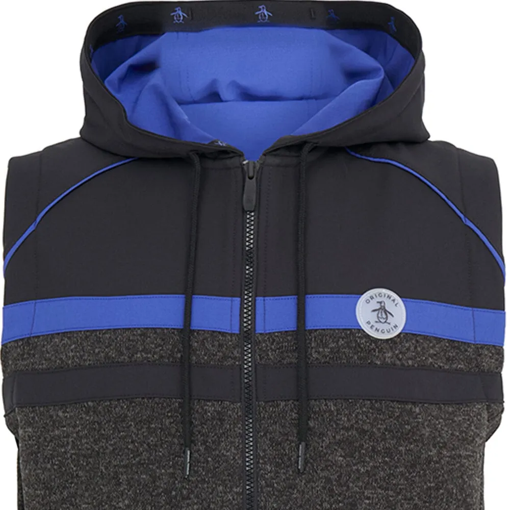 Striped Design Original Penguin Full Zip Heritage Mixed Media Hoodie Gilet - Dark Caviar Heather