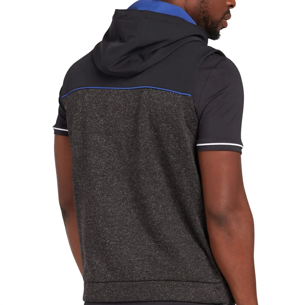 Flexible Shoulder Cut Moisture Wicking Lining Original Penguin Full Zip Heritage Mixed Media Hoodie Gilet - Dark Caviar Heather