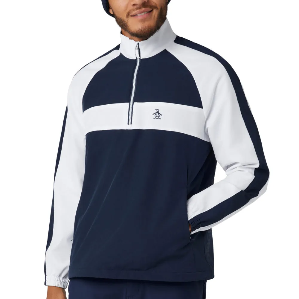 Original Penguin Harrington 1/4 Zip Wind Jacket - Black Iris Eco Friendly Recycled Material Reflective Zippers