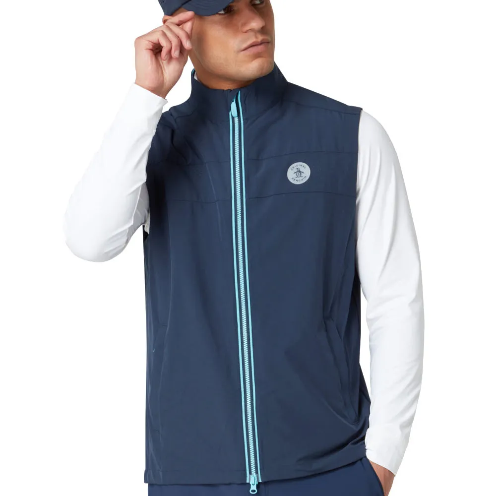 Original Penguin Heritage Packable Gilet - Black Iris linen material