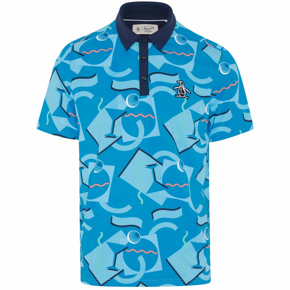 Original Penguin All Over Abstract Polo Shirt - Blue Jewel Light Outfit NonRestrictiveCut